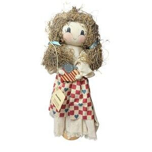 Vintage Folk Art 14.5” Primitive Doll Americana Patriotic Heartfolk 1989